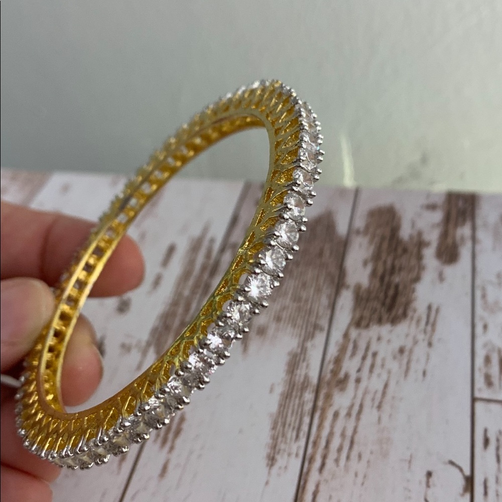 Pair of Silver Bangle Bracelet with high quality CZ.